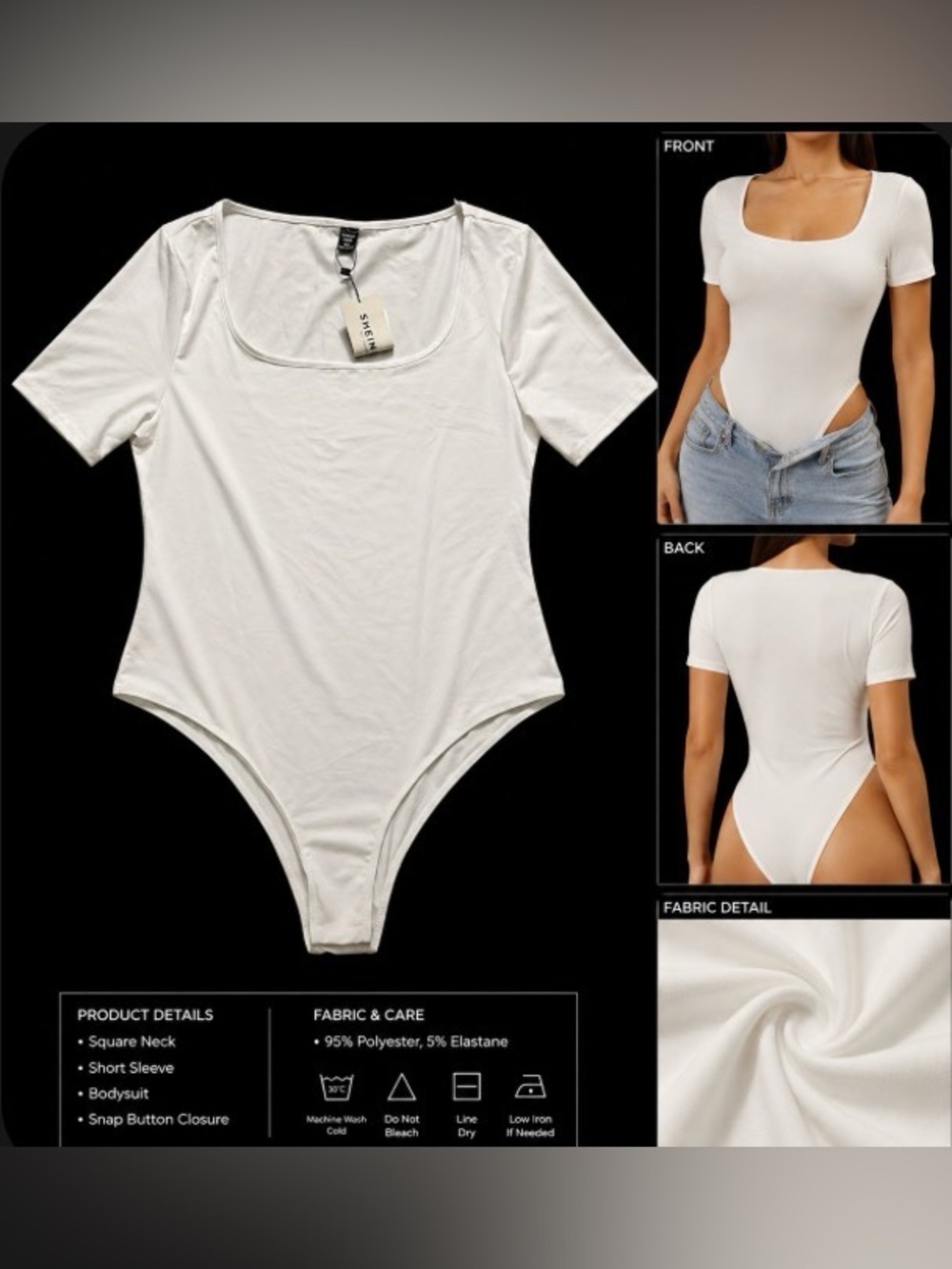 SHEIN White Square Neck Short Sleeve Bodysuit - Picture 4 of 4